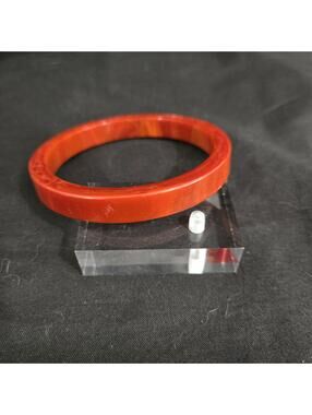 Vintage Red Orange Marbled Bakelite Bangle Bracelet 1930's 40's Catalin Tested
